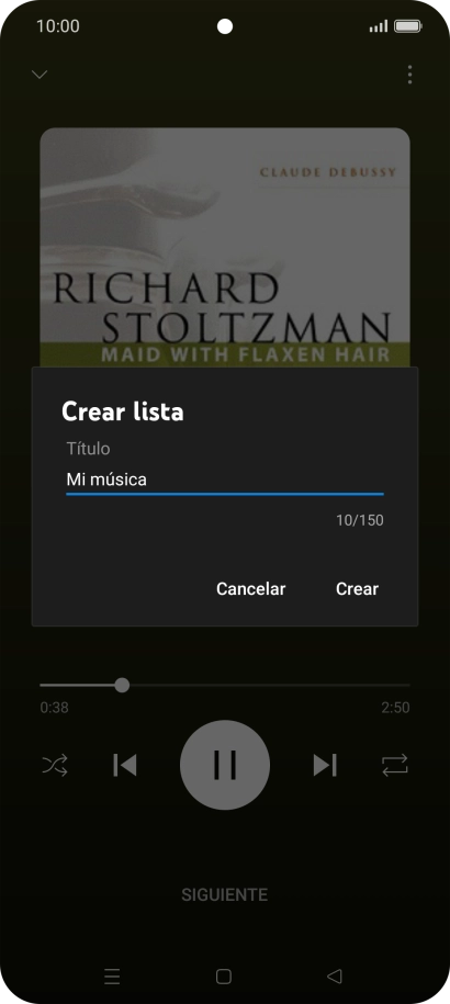 Introduce el nombre deseado de la lista de reproducción y pulsa Crear.