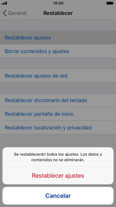Pulsa Restablecer ajustes. Pulsa Restablecer ajustes.