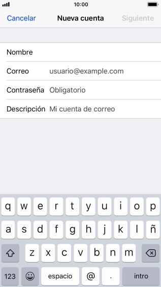 Pulsa Correo e introduce tu dirección de correo electrónico.