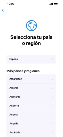 Pulsa el país o el área deseados.
