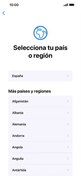 Pulsa el país o el área deseados.