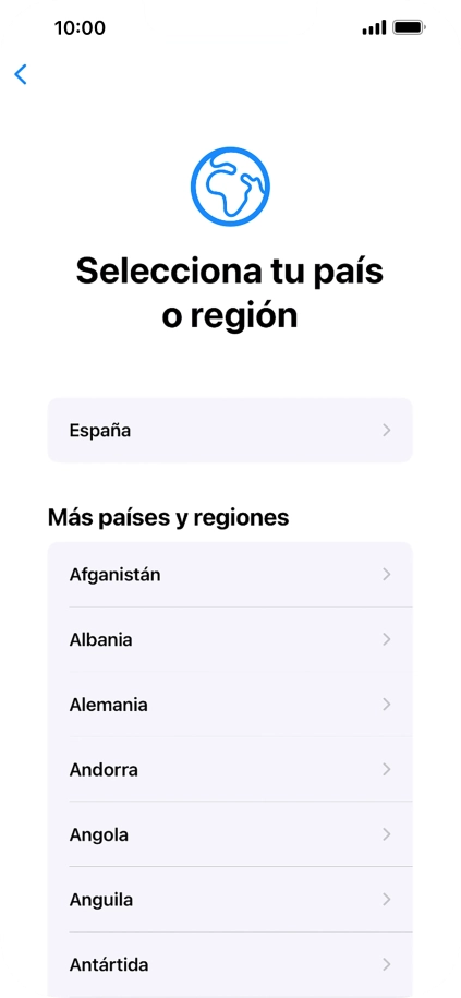 Pulsa el país o el área deseados.