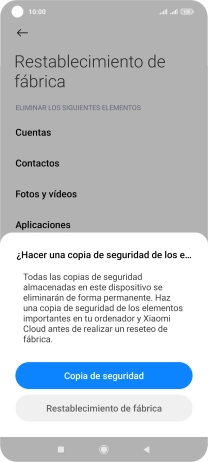 Pulsa Restablecimiento de fábrica.