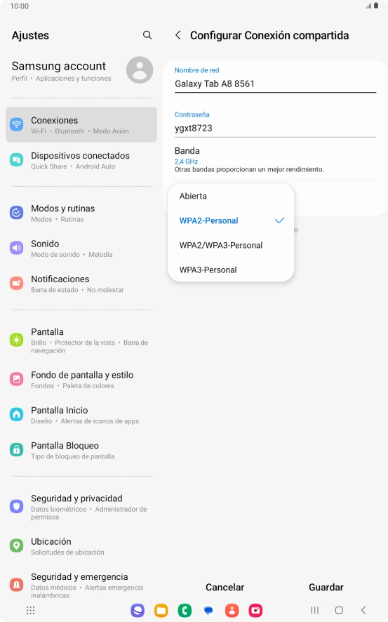 Pulsa WPA3-Personal para proteger la conexión wifi con una contraseña.