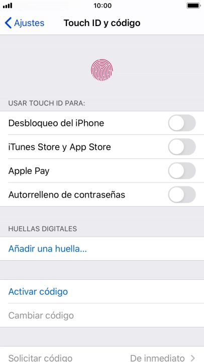 Pulsa Activar código e introduce un código de seguridad de libre elección dos veces seguidas.