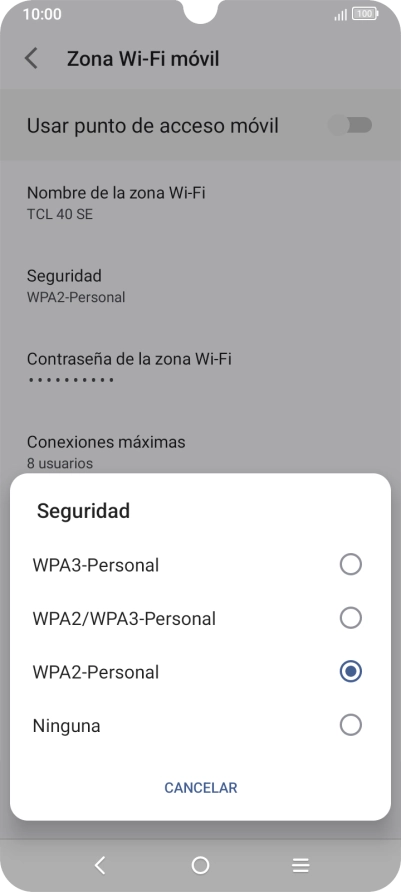 Pulsa WPA3-Personal para proteger la conexión wifi con una contraseña.