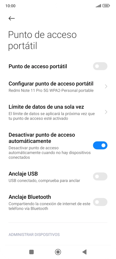 Pulsa Configurar punto de acceso portátil.