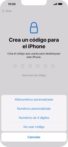 Sigue las indicaciones de la pantalla para activar el uso del código de seguridad o pulsa No usar código.