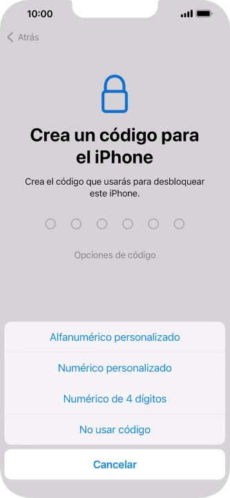 Sigue las indicaciones de la pantalla para activar el uso del código de seguridad o pulsa No usar código.
