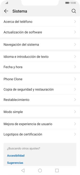 Pulsa Actualización de software. Si hay una versión de software nueva disponible, aparecerá ahora en la pantalla. Sigue las indicaciones de la pantalla para actualizar el software del teléfono.