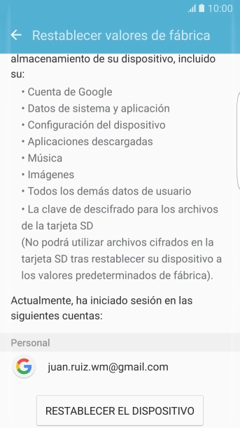 Pulsa RESTABLECER EL DISPOSITIVO.