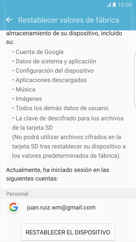 Pulsa RESTABLECER EL DISPOSITIVO.
