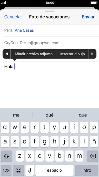 Pulsa Añadir archivo adjunto y sigue las indicaciones de la pantalla para adjuntar un documento.