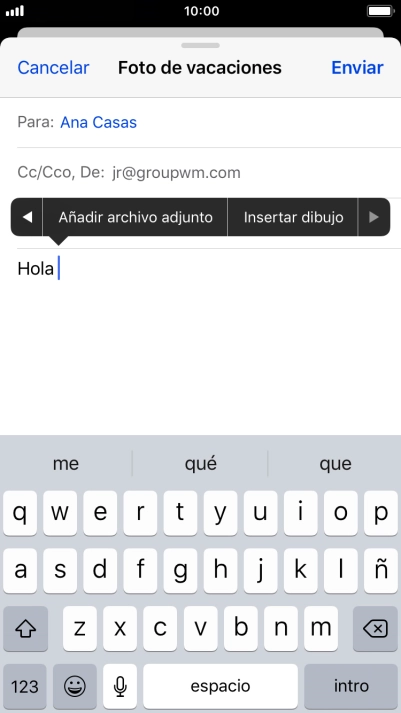 Pulsa Añadir archivo adjunto y sigue las indicaciones de la pantalla para adjuntar un documento.