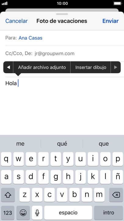 Pulsa Añadir archivo adjunto y sigue las indicaciones de la pantalla para adjuntar un documento.