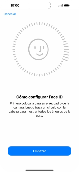 Pulsa Empezar y sigue las indicaciones de la pantalla para crear un código de seguridad con la función de reconocimiento facial (Face ID).