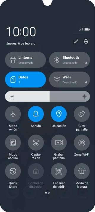 Pulsa el icono de modo de avión para activar o desactivar la función.