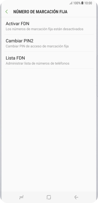 Pulsa Activar FDN para activar la marcación fija.