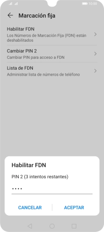 Introduce el código PIN2 y pulsa ACEPTAR.