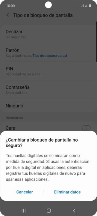 Pulsa Eliminar datos.