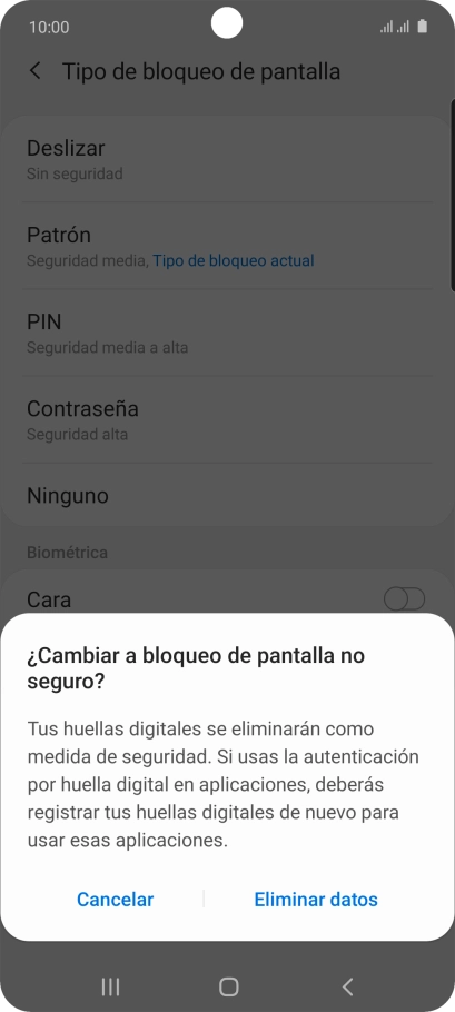 Pulsa Eliminar datos.