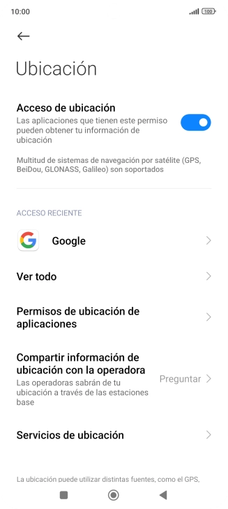 Pulsa Permisos de ubicación de aplicaciones.