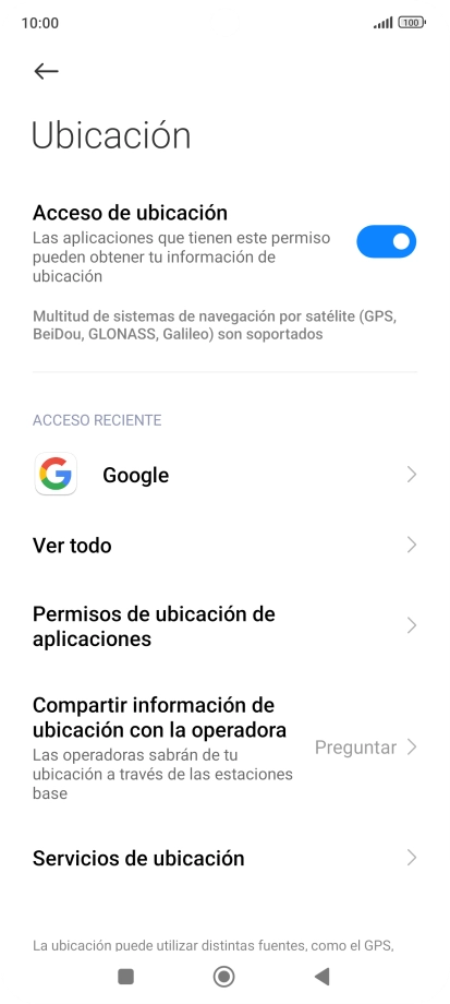 Pulsa Permisos de ubicación de aplicaciones.