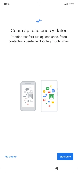 Puedes transferir el contenido de otro teléfono cuando activas tu teléfono por primera vez y cuando lo has restablecido. Cuando aparezca en la pantalla del teléfono esta imagen, ya está listo para la transmisión del contenido del otro teléfono.