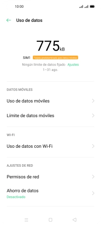 El consumo total de datos se visualiza ahora en la pantalla.