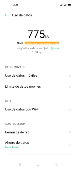 El consumo total de datos se visualiza ahora en la pantalla.