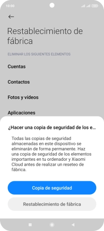 Pulsa Restablecimiento de fábrica.