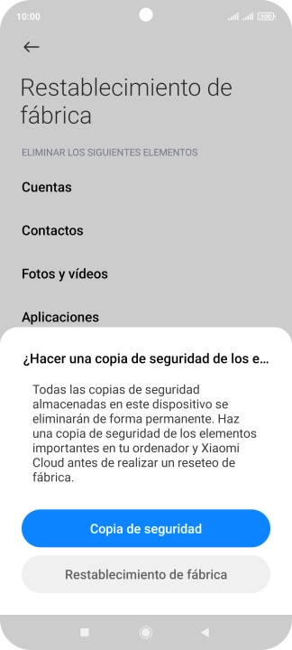 Pulsa Restablecimiento de fábrica.