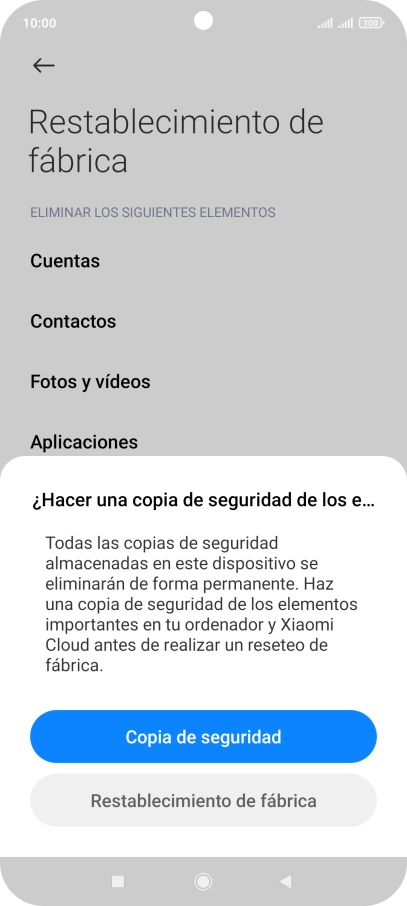 Pulsa Restablecimiento de fábrica.