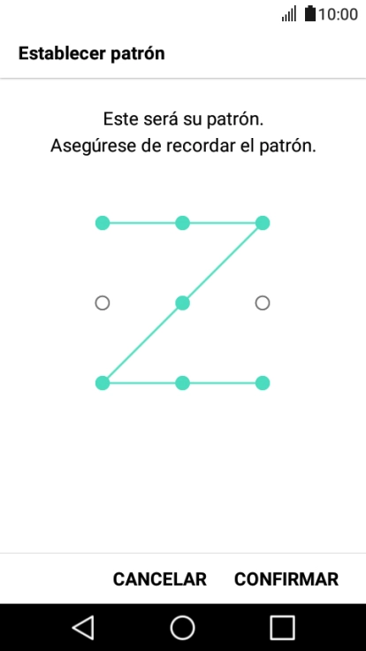 Vuelve a introducir el código de seguridad seleccionado y pulsa CONFIRMAR. Sigue las indicaciones de la pantalla para insertar un código PIN.