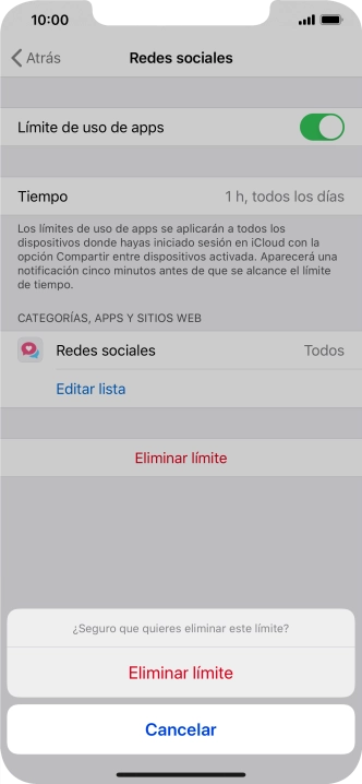 Pulsa Eliminar límite.