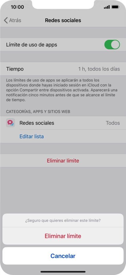 Pulsa Eliminar límite.