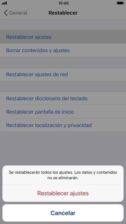 Pulsa Restablecer ajustes.