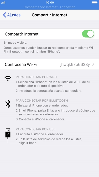 Pulsa Contraseña Wi-Fi e introduce una contraseña.