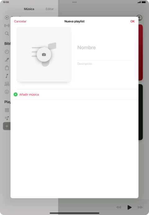 Pulsa en el campo de escritura e introduce el nombre de la lista de reproducción.