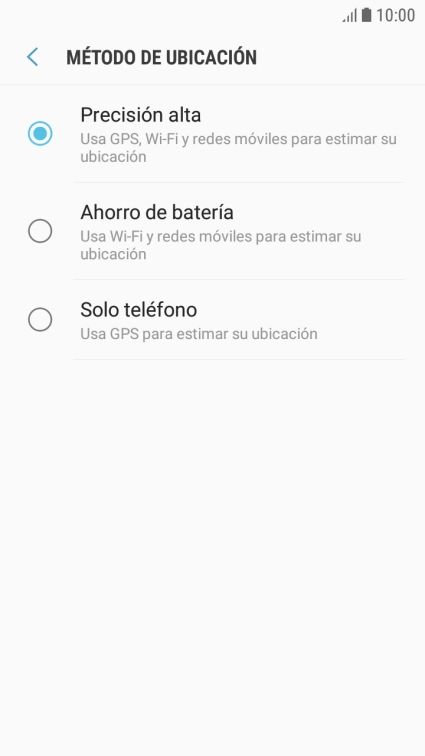 Si seleccionas Precisión alta, el teléfono podrá encontrar tu posición exacta con ayuda de los satélites GPS, la red móvil y una red wifi cercana. El GPS por satélite requiere vista libre al cielo.