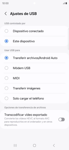 Pulsa Transferir archivos/Android Auto.