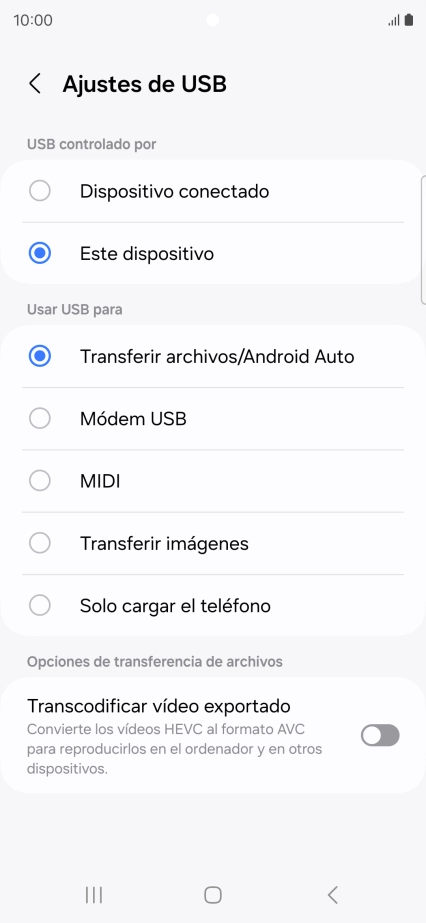 Pulsa Transferir archivos/Android Auto.