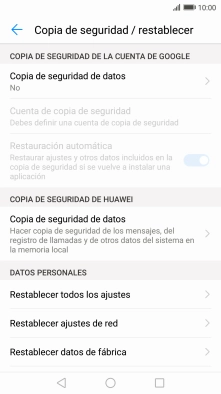 Pulsa Restablecer datos de fábrica.