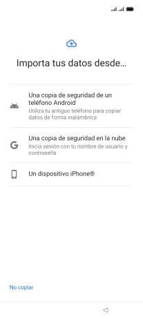 Pulsa el ajuste deseado y sigue las instrucciones de la pantalla para transferir el contenido del otro teléfono. Pulsa el ajuste deseado y sigue las instrucciones de la pantalla para transferir el contenido del otro teléfono.