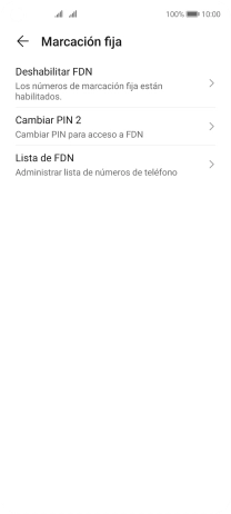 Pulsa Deshabilitar FDN para desactivar la marcación fija.