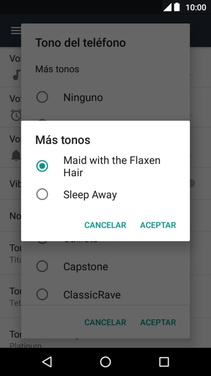Al encontrar un timbre de llamada de tu gusto, pulsa ACEPTAR.