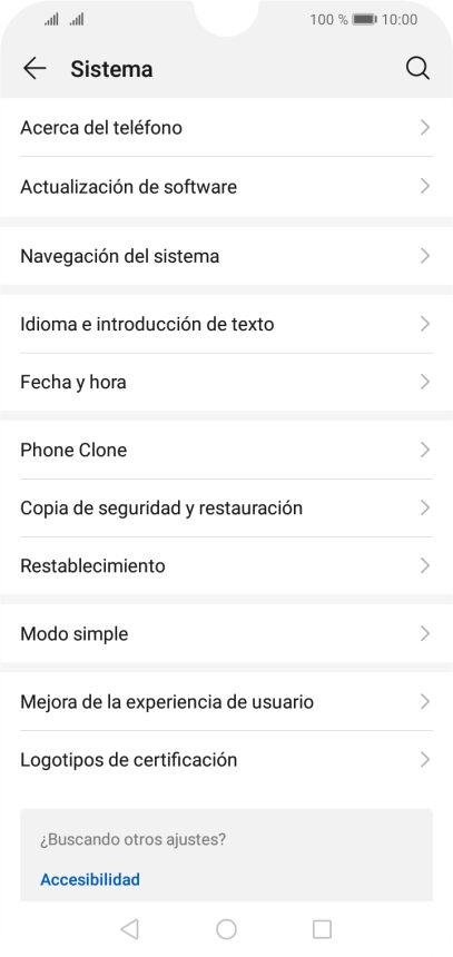 Pulsa Actualización de software. Si hay una versión de software nueva disponible, aparecerá ahora en la pantalla. Sigue las indicaciones de la pantalla para actualizar el software del teléfono.