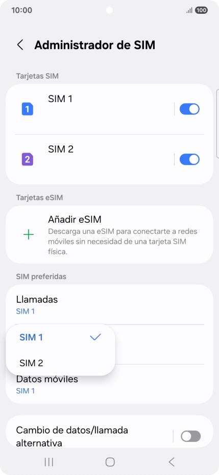 Pulsa la SIM de la línea móvil deseada.