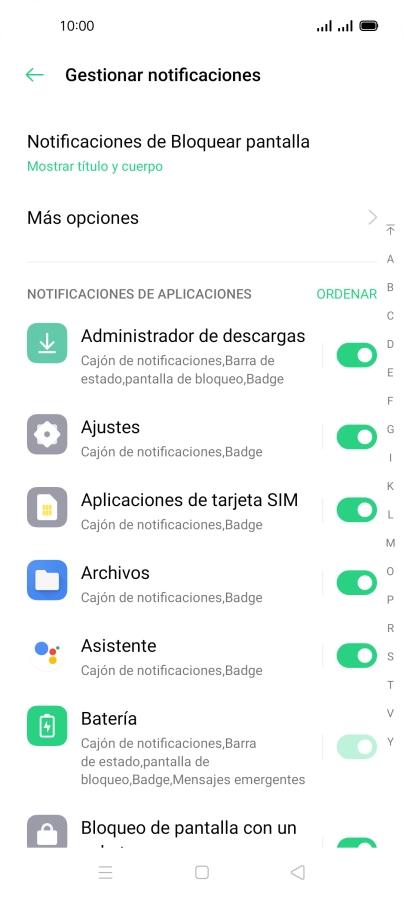 Pulsa el indicador junto a las apps deseadas para activar o desactivar la función.