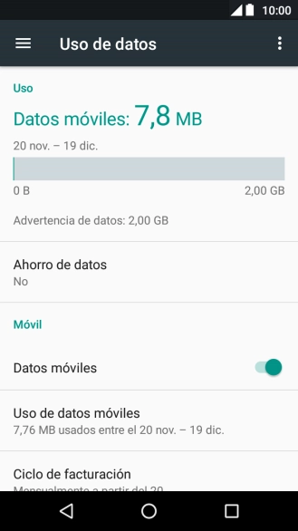 El consumo total de datos se visualiza ahora en la pantalla.